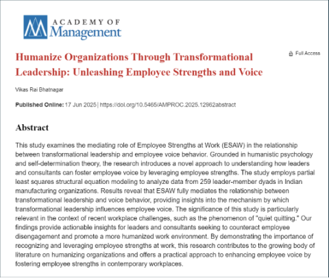 Humanize Organizations Through Transformational Leadership: Unleashing Employee Strengths and Voice